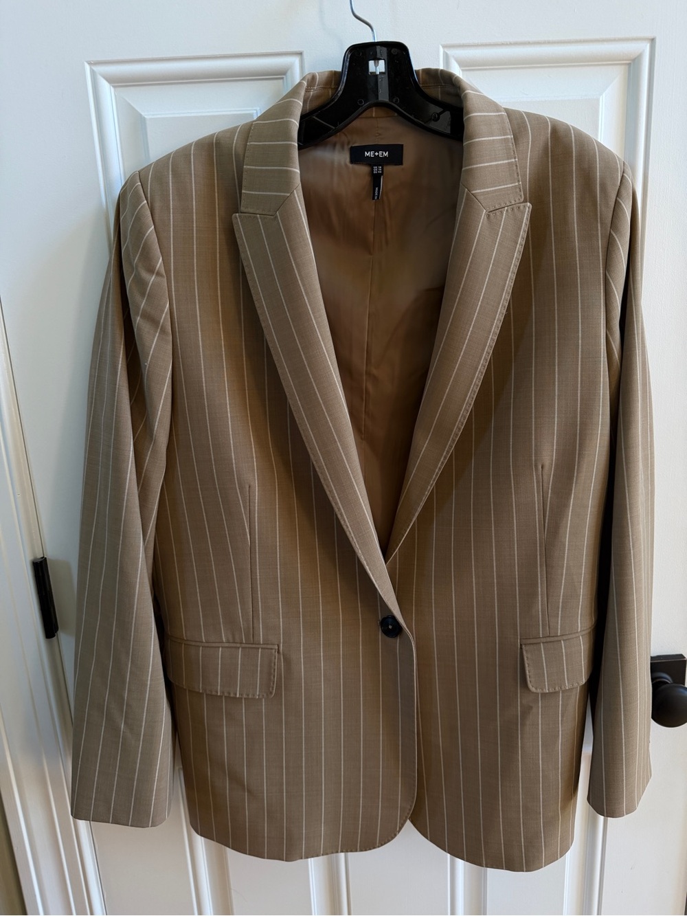 ME+EM Taupe Pinstripe Blazer - Single-Button Tailored Jacket